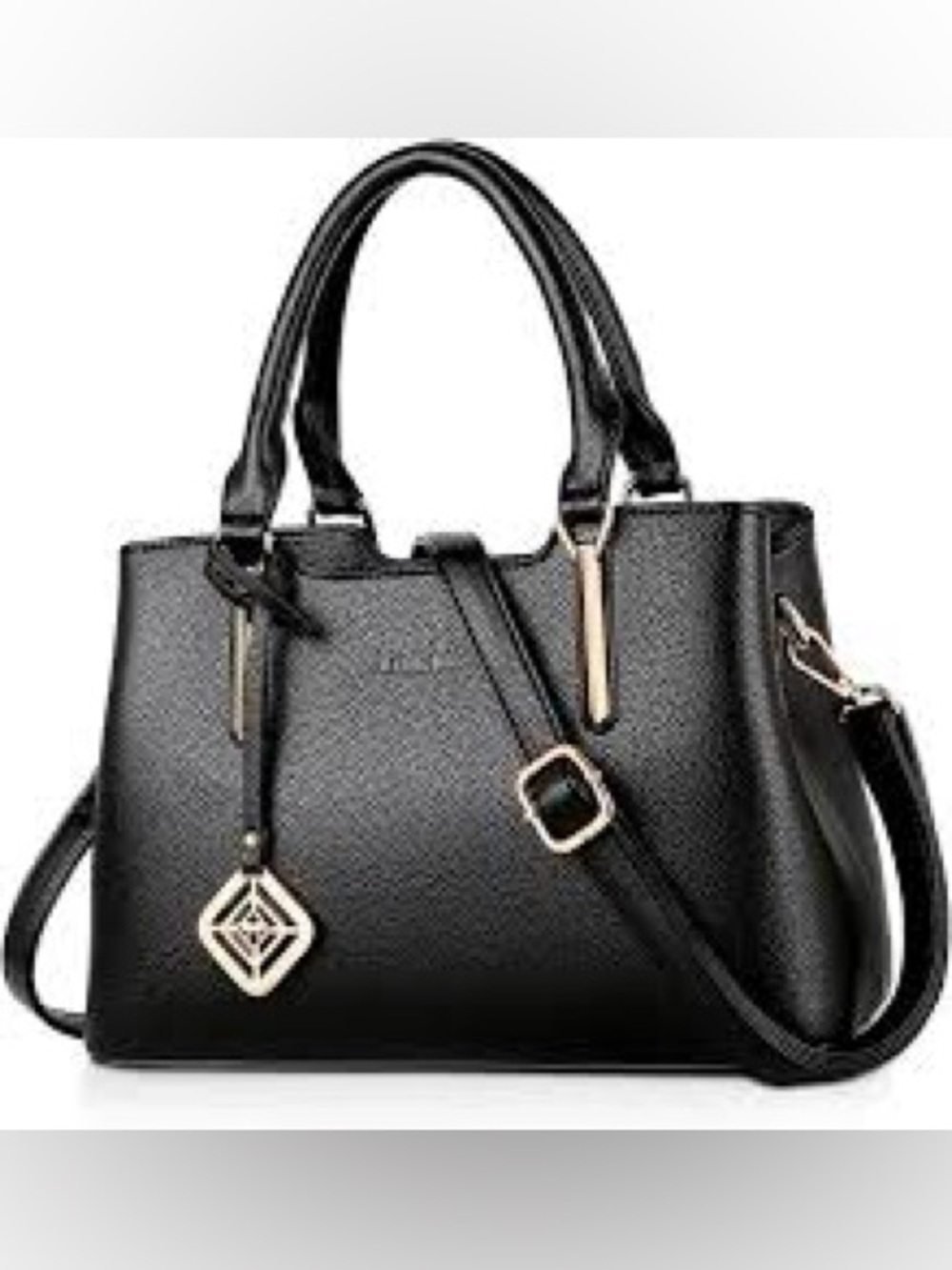 Classic Black Leather Crossbody Satchel Silver Bag Charms brand new